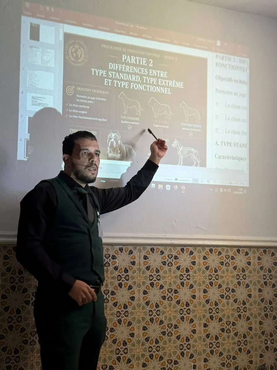 Lecture with projected material