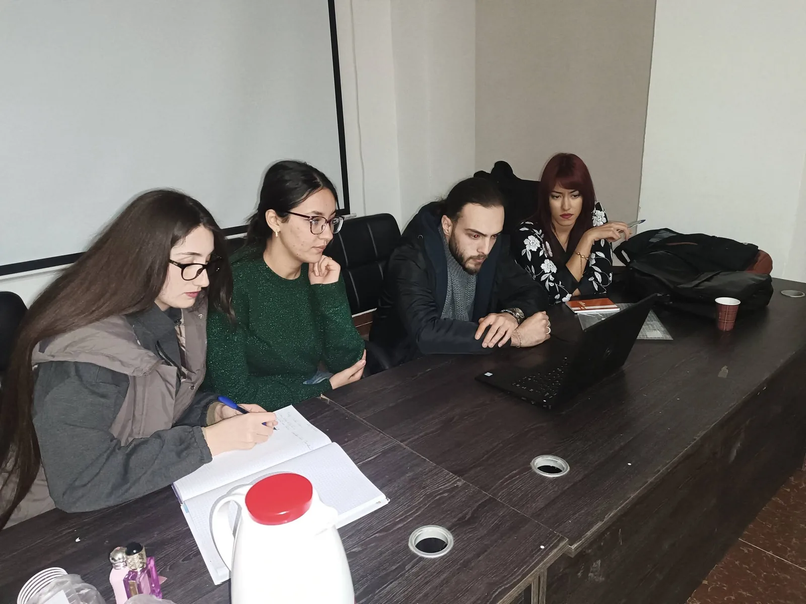 Students working at a table