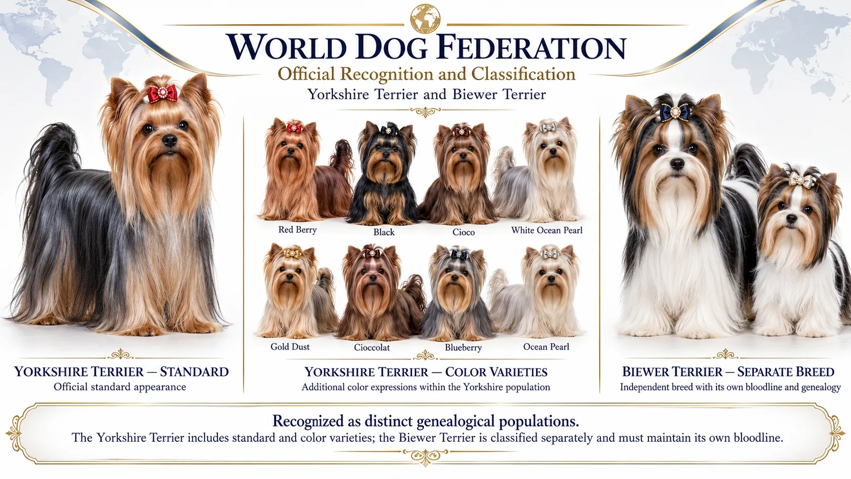 TECHNICAL NOTE ON THE GENEALOGICAL DISTINCTION BETWEEN YORKSHIRE TERRIER, YORKSHIRE TERRIER COLOR AND BIEWER TERRIER